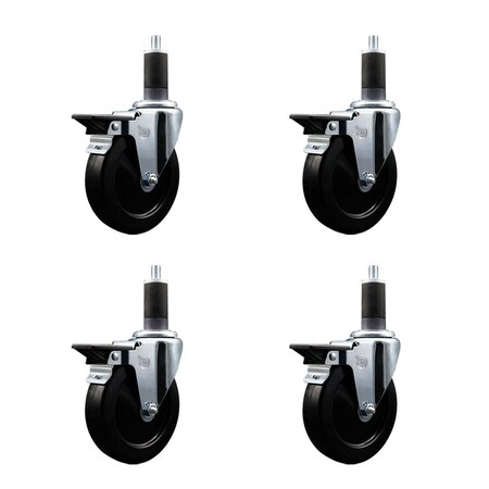 Service Caster 5'' Hard Rubber Swivel 1-1/4'' Expanding Stem Caster Set with Brake, 4PK SCC-EX20S514-HRS-PLB-114-4